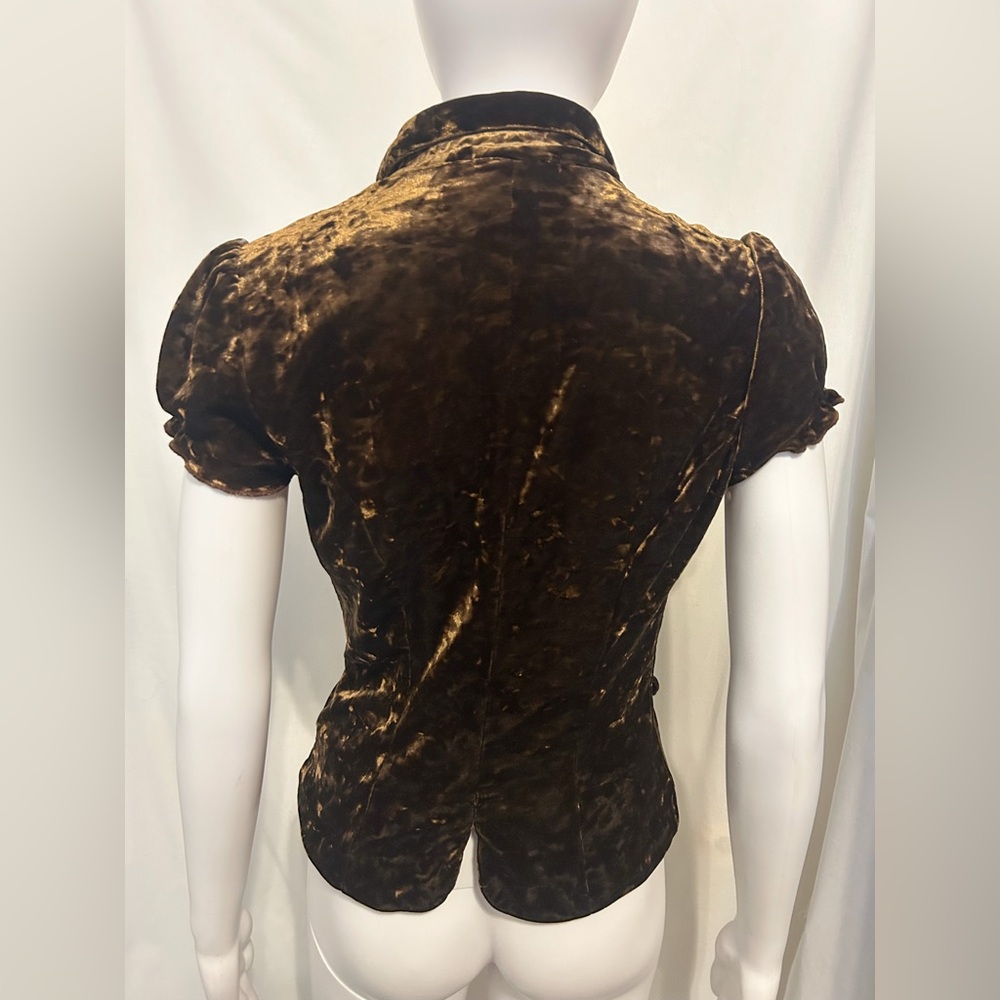 Yank Sz M Brown Crushed Velvet Puff Sleeve Blazer Victorian Inspo Steampunk Boho - Picture 4 of 7